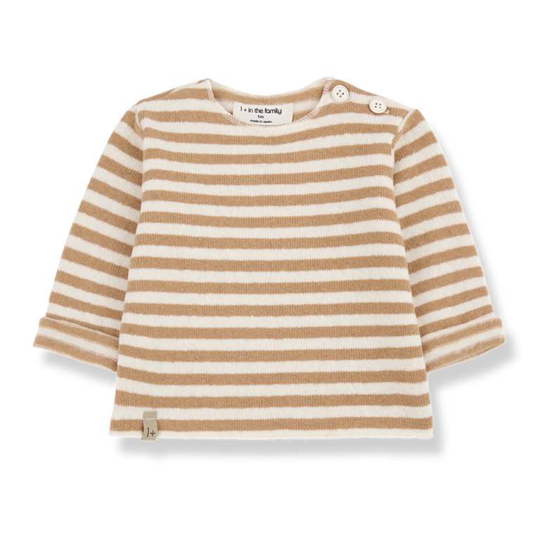 1+ in the family 1+ IN THE FAMILY shirt baby Aubin Biscotto bruin lange mouw