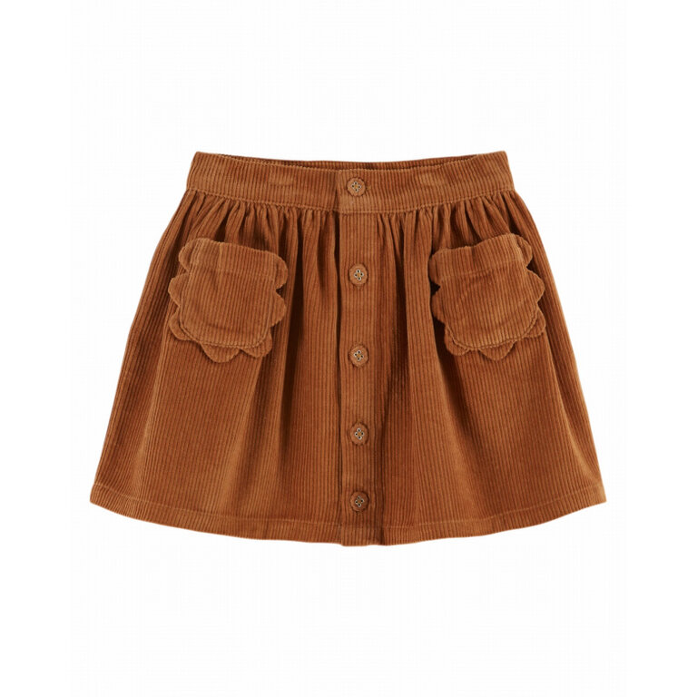 Emile et Ida Rok Emile et Ida | Jupe Poches Fleurs Velours | Pecan