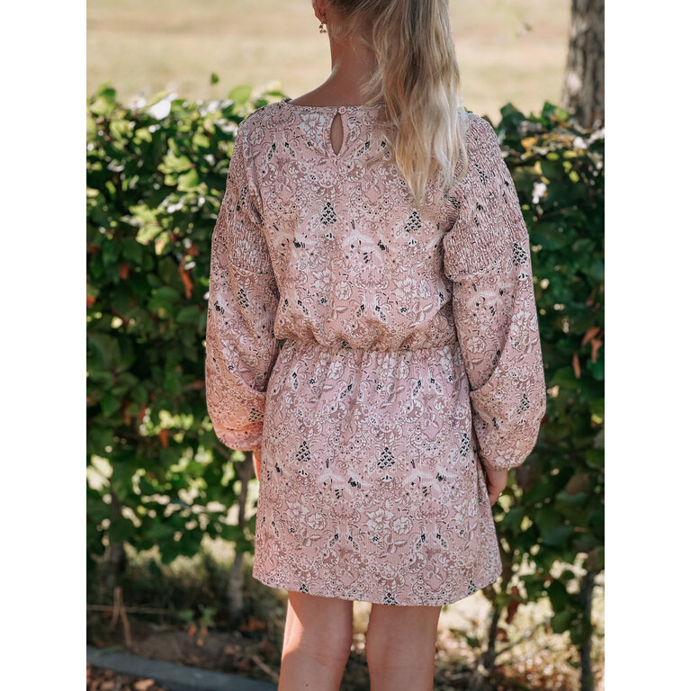 Levv LEVV jurkje meisje Vachel jurk Pink Leaves roze met bladerenprint