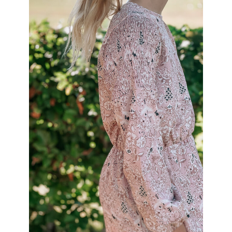 Levv LEVV jurkje meisje Vachel jurk Pink Leaves roze met bladerenprint