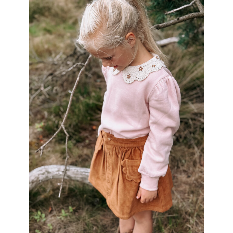 EMILE & IDA Rok Emile et Ida | Jupe Poches Fleurs Velours | Pecan