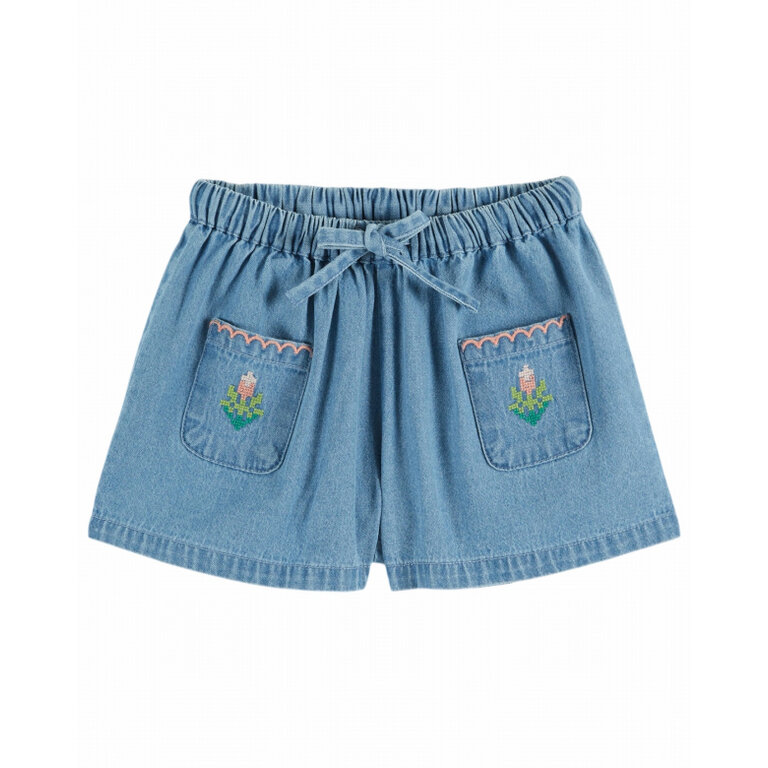 Emile et Ida Emile et Ida | SHORT DENIM LIGHT BRODE ROSE | Denim Light