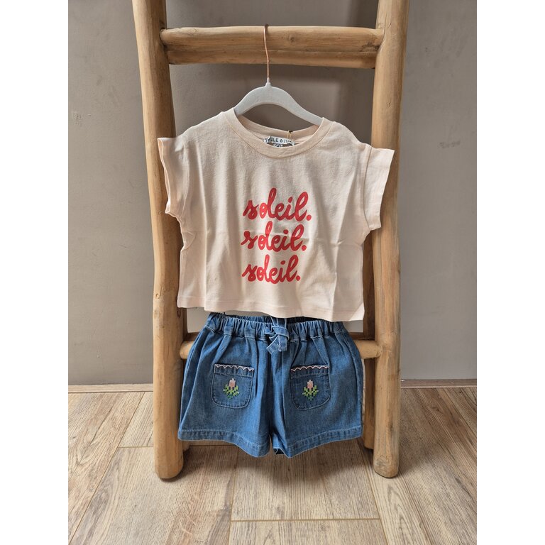 Emile et Ida Emile et Ida | SHORT DENIM LIGHT BRODE ROSE | Denim Light