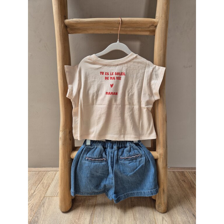 Emile et Ida Emile et Ida | SHORT DENIM LIGHT BRODE ROSE | Denim Light
