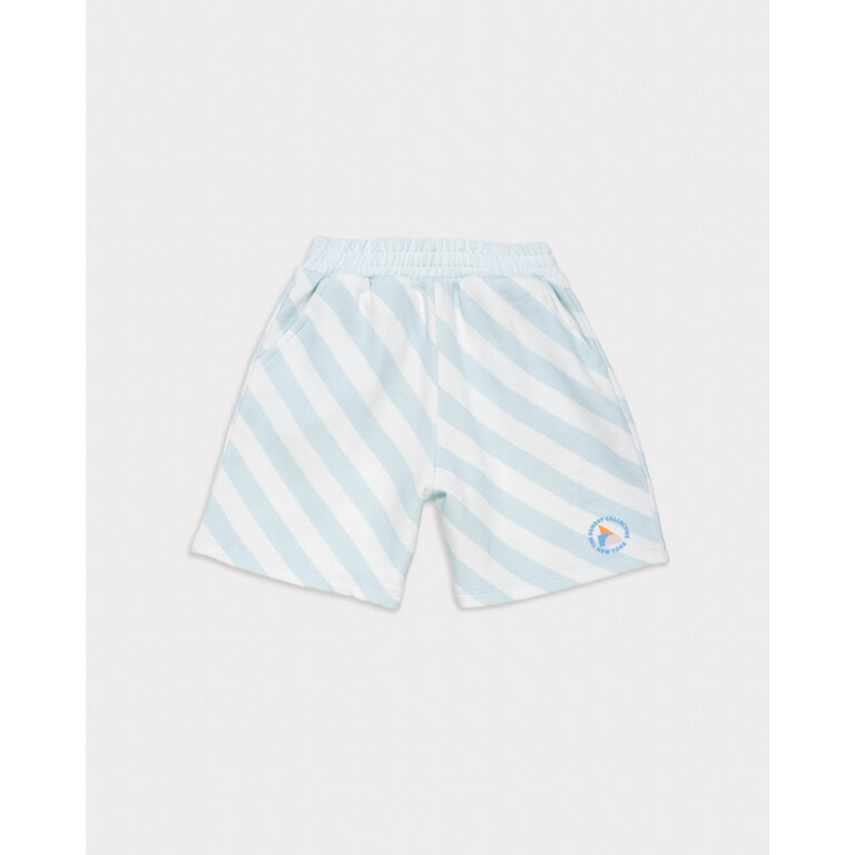 The Sunday Collective The Sunday Collective korte broek kind Organic Weekend Shorts Sky Blue Stripe lichtblauw gestreept
