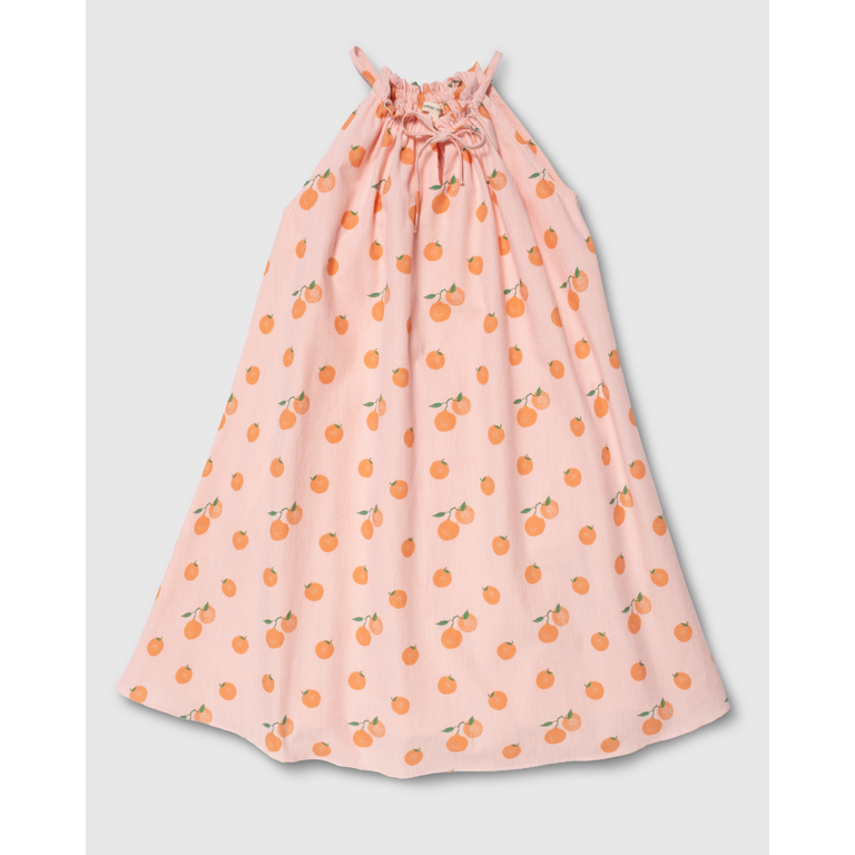 The Sunday Collective The Sunday Collective jurk meisje Tie Neck Dress Clementine oranje