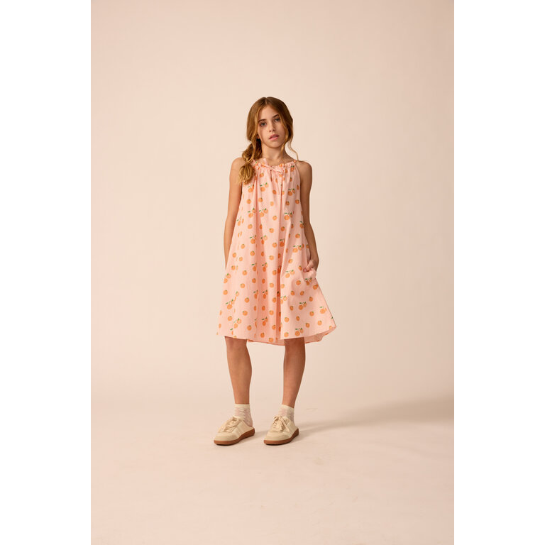 The Sunday Collective The Sunday Collective jurk meisje Tie Neck Dress Clementine oranje