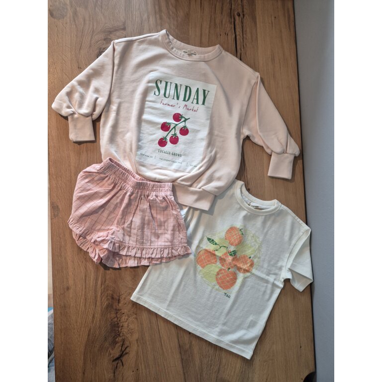 The Sunday Collective The Sunday Collective korte broek meisje Ruffle Shorts Pink Plaid roze geruit