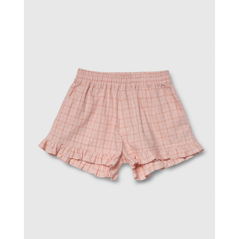 The Sunday Collective The Sunday Collective korte broek meisje Ruffle Shorts Pink Plaid roze geruit