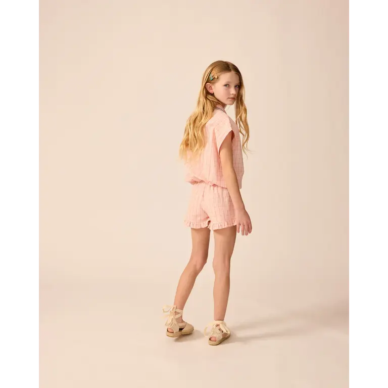 The Sunday Collective The Sunday Collective korte broek meisje Ruffle Shorts Pink Plaid roze geruit