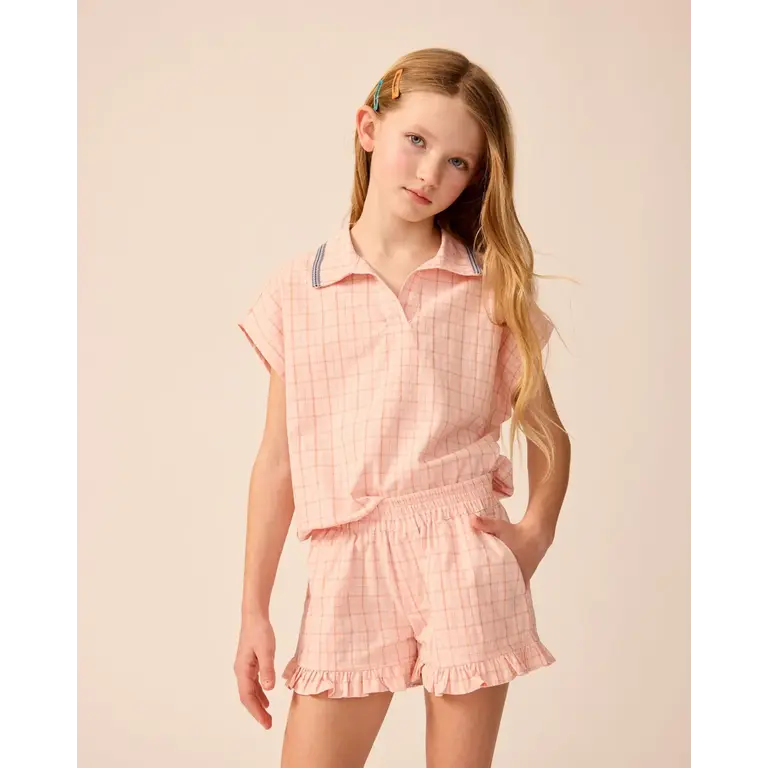 The Sunday Collective The Sunday Collective korte broek meisje Ruffle Shorts Pink Plaid roze geruit