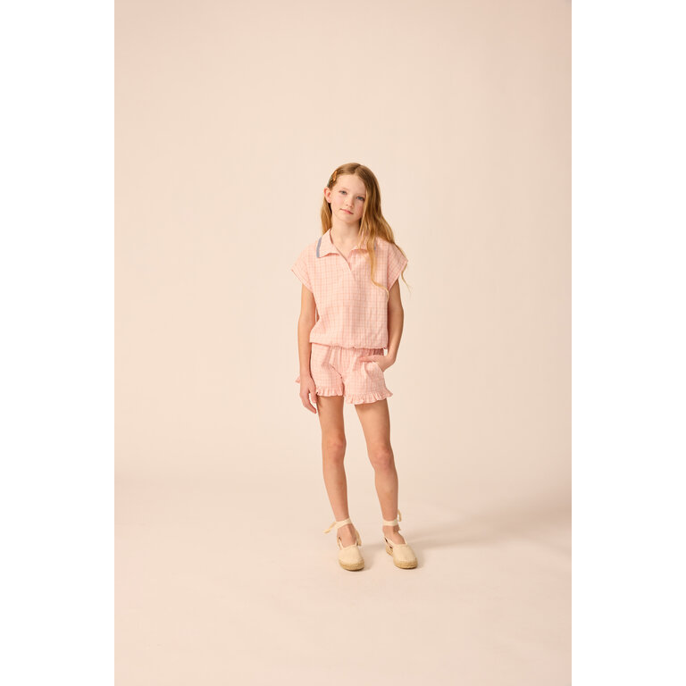 The Sunday Collective The Sunday Collective korte broek meisje Ruffle Shorts Pink Plaid roze geruit