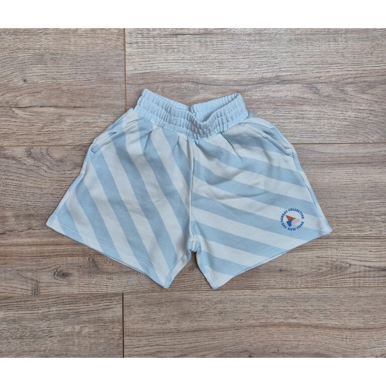 The Sunday Collective The Sunday Collective korte broek kind Organic Weekend Shorts Sky Blue Stripe lichtblauw gestreept