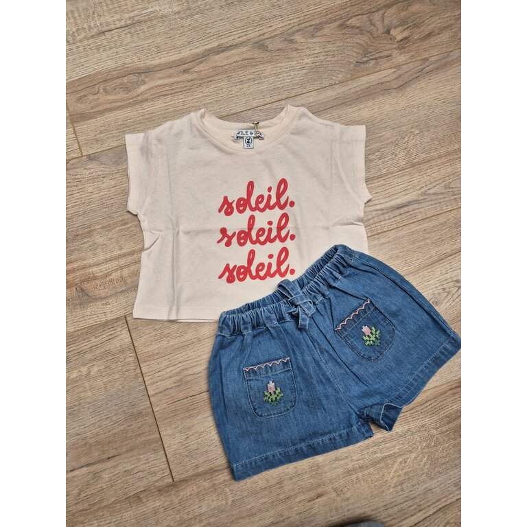 Emile et Ida Emile et Ida | SHORT DENIM LIGHT BRODE ROSE | Denim Light