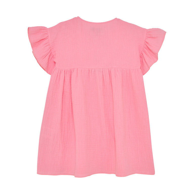 Huttelihut Huttelihut jurk meisje SS Muslin Plumeria roze