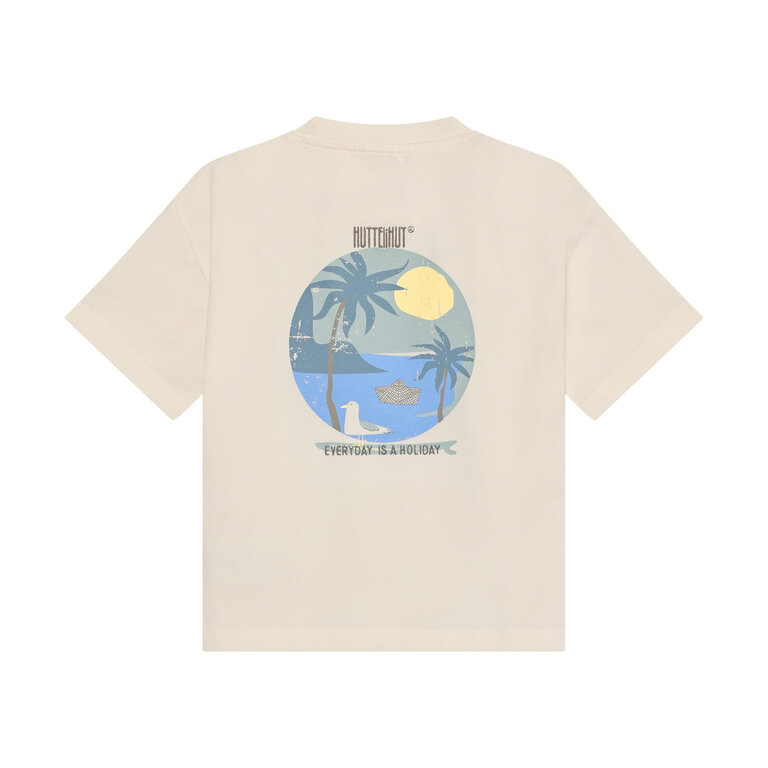 Huttelihut HUTTELIHUT T-shirt kind Palm Antique White wit palmprint shirt