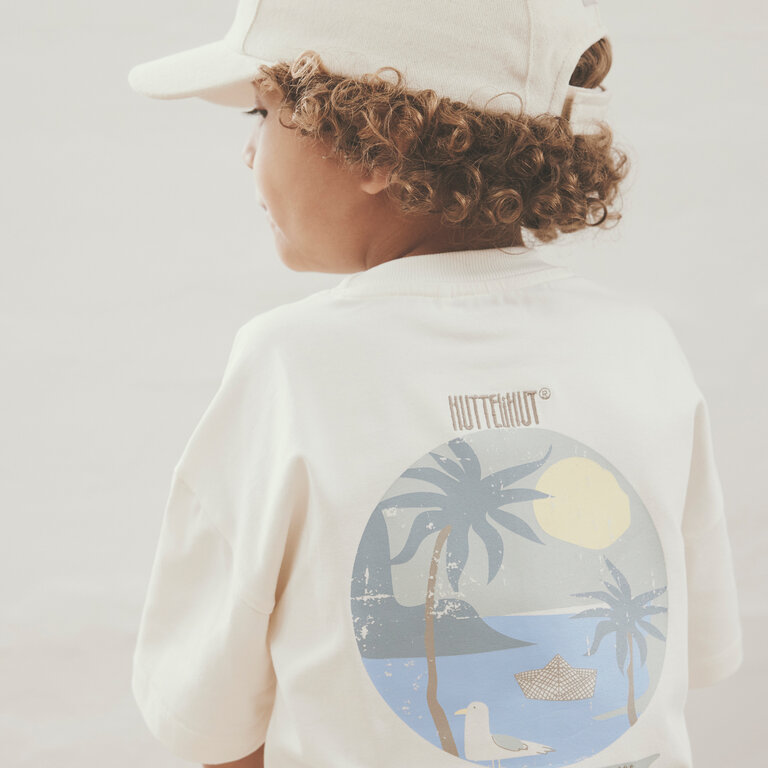 Huttelihut HUTTELIHUT T-shirt kind Palm Antique White wit palmprint shirt