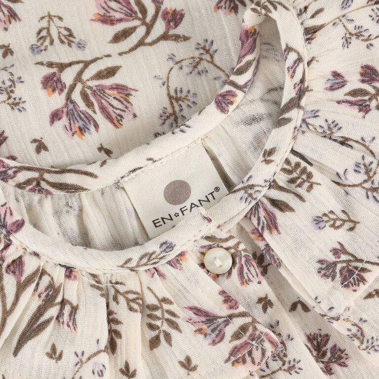 EN FANT EN FANT jurk kind Floral Woven Eggnog bloemenjurk beige