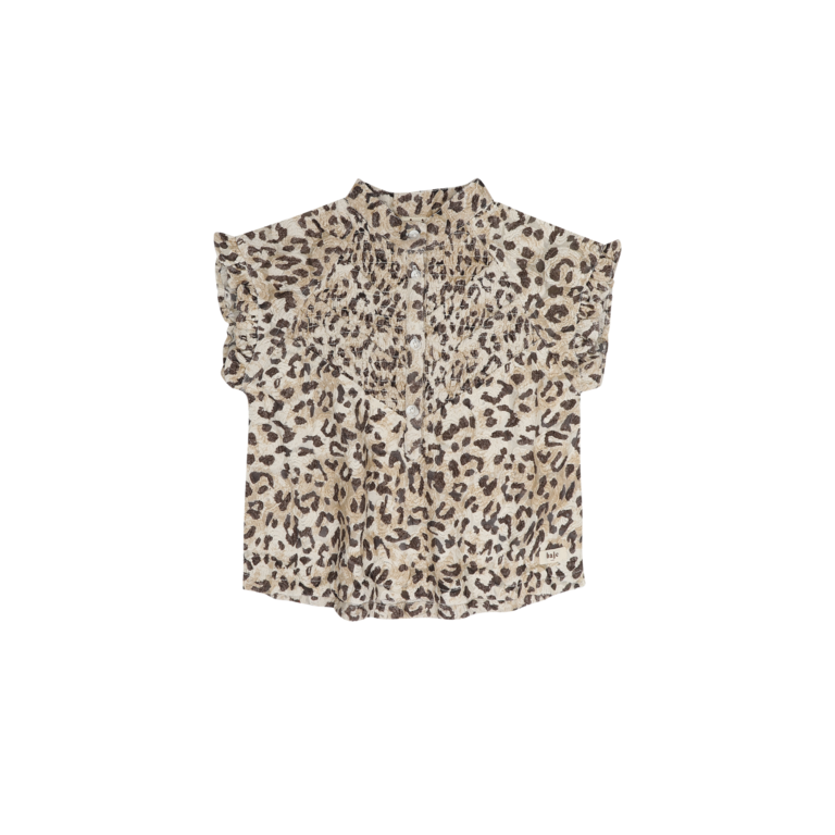 Baje Studio BAJE top meisje Mola korte mouw Creme Oat AOP beige shirt print (valt groot)