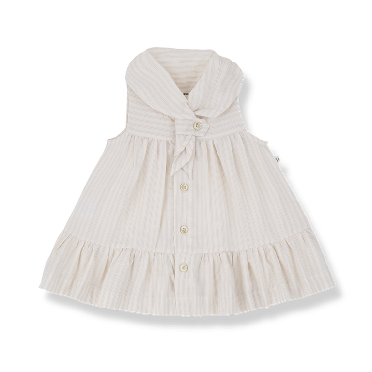 1+ in the family 1+ IN THE FAMILY jurk baby Empuries beige wit zomerjurk