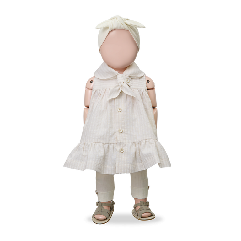 1+ in the family 1+ IN THE FAMILY jurk baby Empuries beige wit zomerjurk