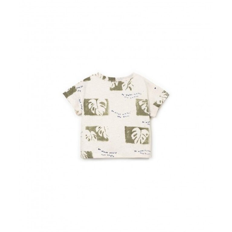 PLAY UP PLAY UP T-shirt jongen Printed Jersey Bio Resin Leaf (beige met bladerenprint)