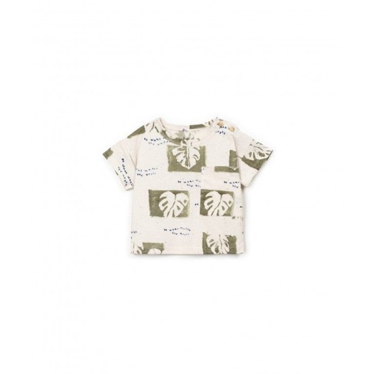 PLAY UP PLAY UP T-shirt jongen Printed Jersey Bio Resin Leaf (beige met bladerenprint)