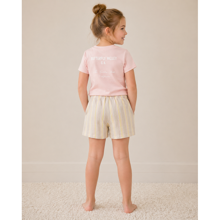 Levv LEVV korte broek meisje Britt short AOP Yellow Stripe geel gestreept