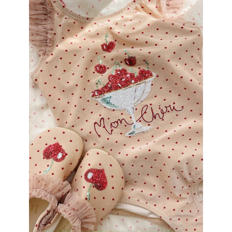 Konges Sløjd Konges Sløjd badpak meisje Amandine Swimsuit Emboldened Dot gestipt beige