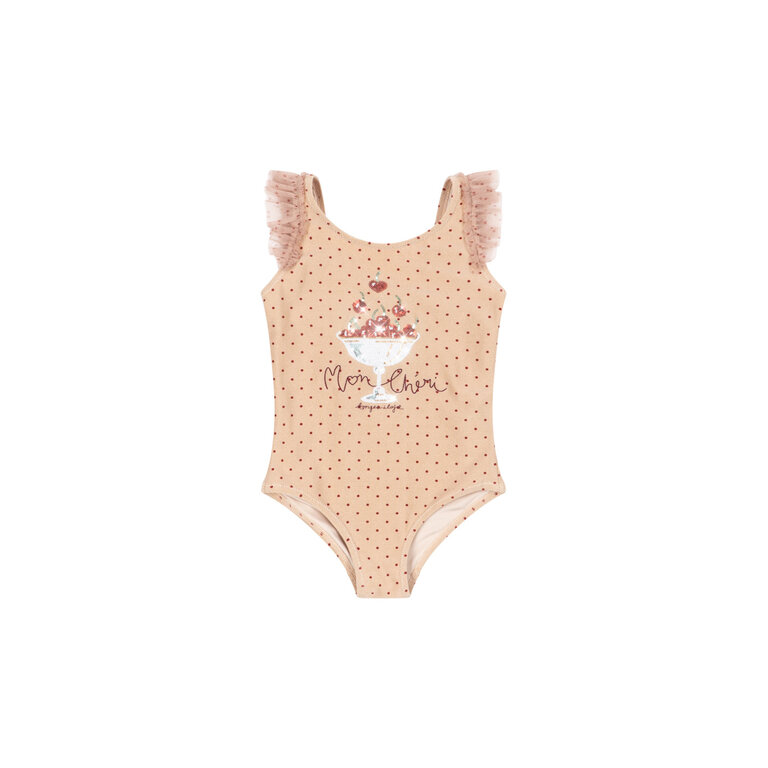 Konges Sløjd Konges Sløjd badpak meisje Amandine Swimsuit Emboldened Dot gestipt beige