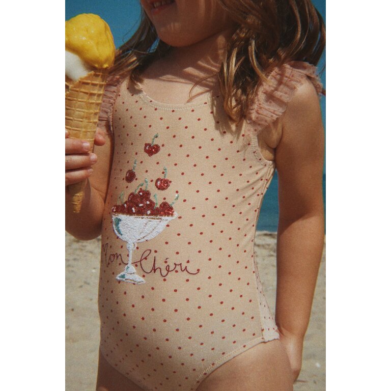 Konges Sløjd Konges Sløjd badpak meisje Amandine Swimsuit Emboldened Dot gestipt beige