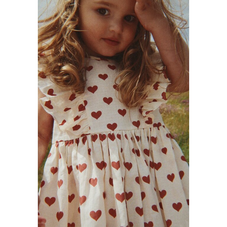 Konges Sløjd Konges Sløjd jurk meisje Cianna Bow Dress GOTS Amour Rouge rood hartjes