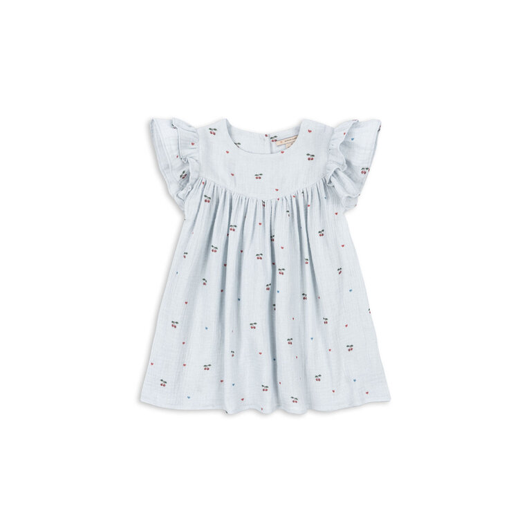Konges Sløjd Konges Sløjd jurk meisje Coco Dress GOTS Cherry Blue Coeur blauw met kersjes