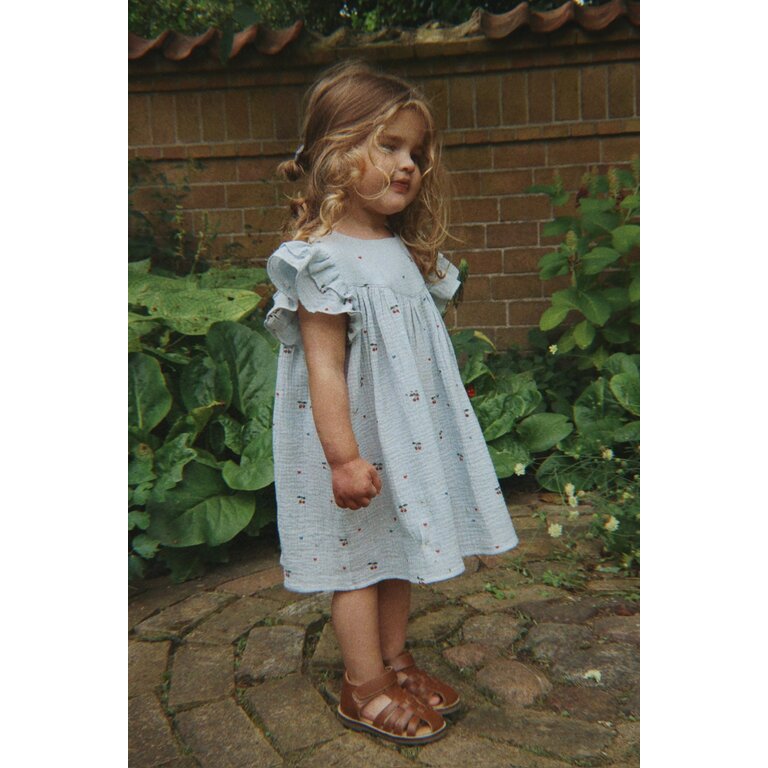 Konges Sløjd Konges Sløjd jurk meisje Coco Dress GOTS Cherry Blue Coeur blauw met kersjes
