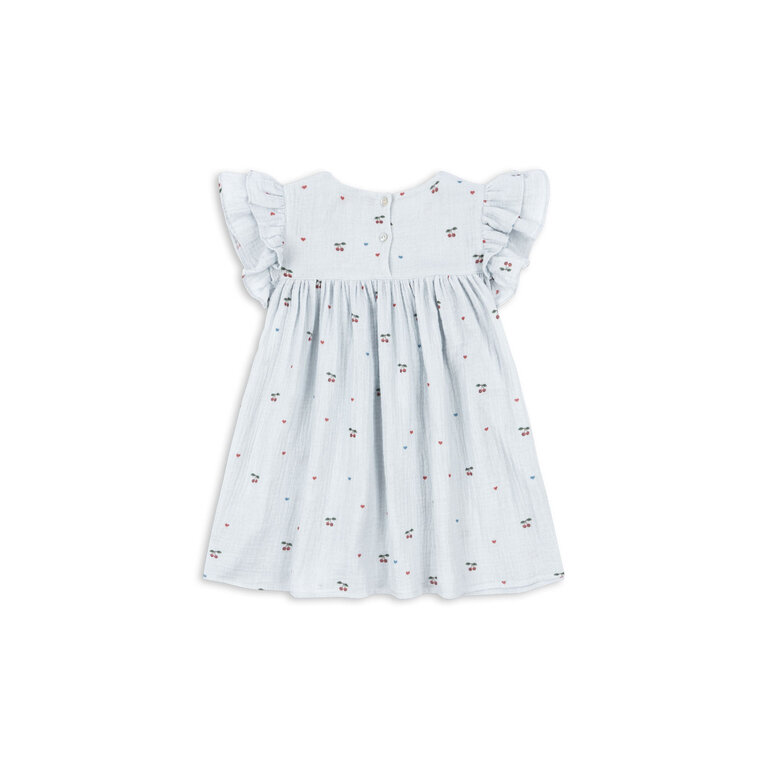 Konges Sløjd Konges Sløjd jurk meisje Coco Dress GOTS Cherry Blue Coeur blauw met kersjes