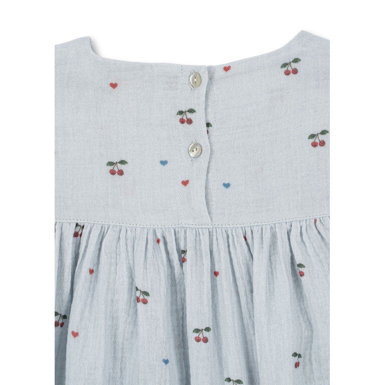 Konges Sløjd Konges Sløjd jurk meisje Coco Dress GOTS Cherry Blue Coeur blauw met kersjes