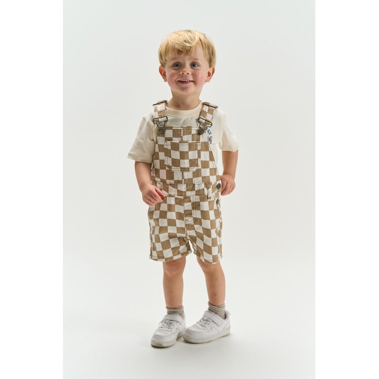 The New The New tuinbroek jongen Twill Dungarees Humus Check (bruin geruit)