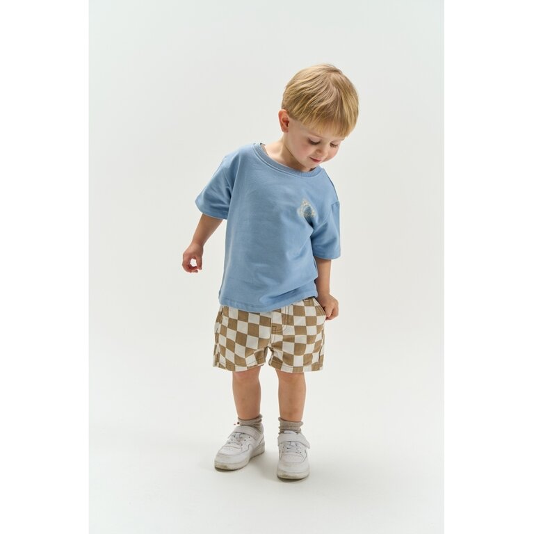 The New The New korte broek jongen Twill Denim Humus Check (bruin geruit)