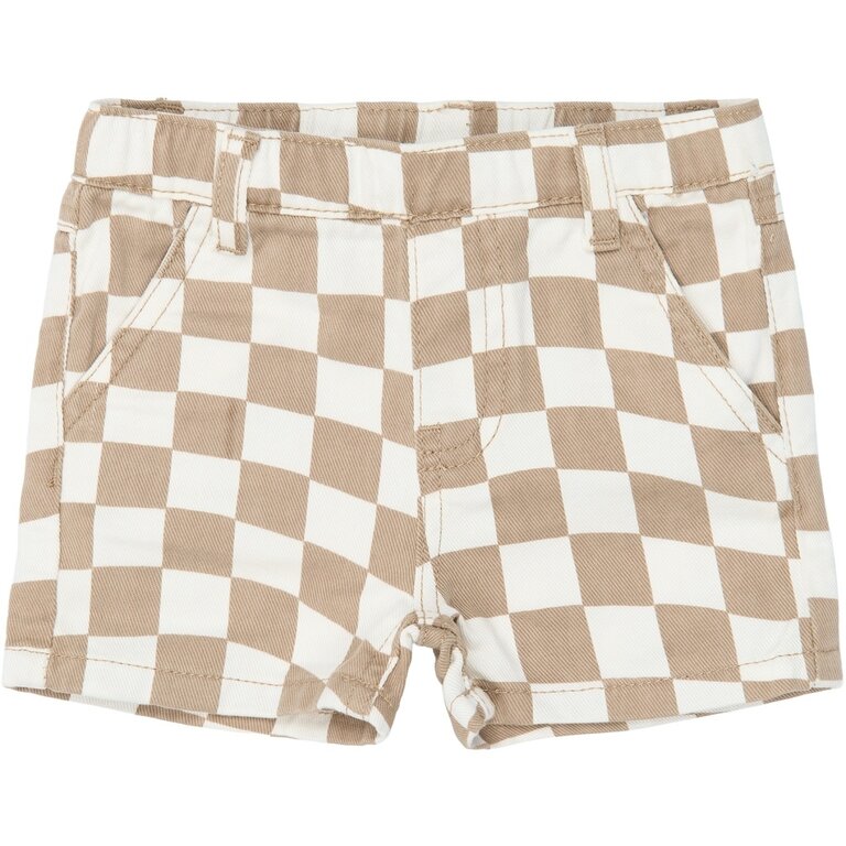 The New The New korte broek jongen Twill Denim Humus Check (bruin geruit)