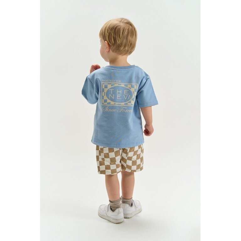 The New The New korte broek jongen Twill Denim Humus Check (bruin geruit)