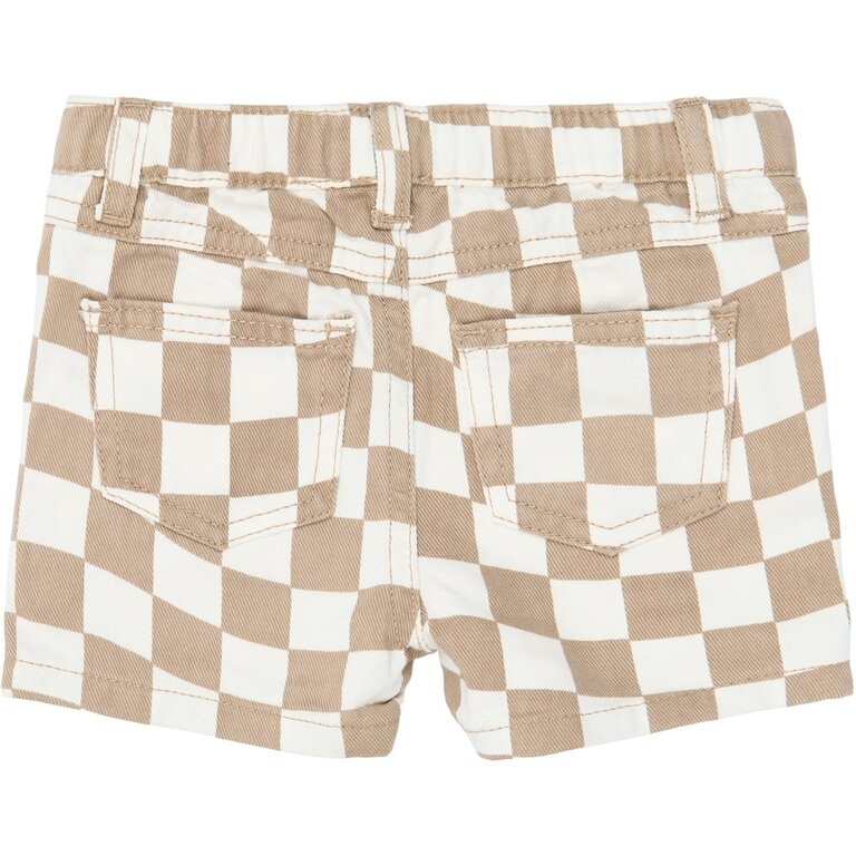 The New The New korte broek jongen Twill Denim Humus Check (bruin geruit)
