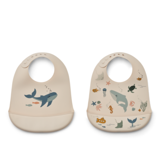 LIEWOOD Tilda Printed Bib 2-Pack | Sea Creature / Sandy