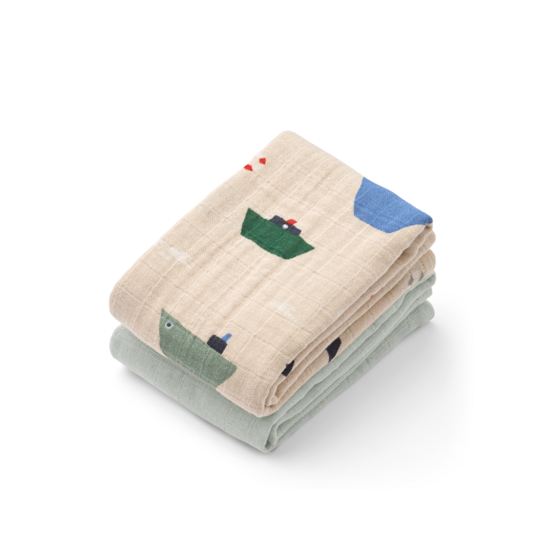 LIEWOOD LIEWOOD hydrofiele doeken baby Lewis set van 2 (Sailing / Dove Blue Mix, zeilbootjes)