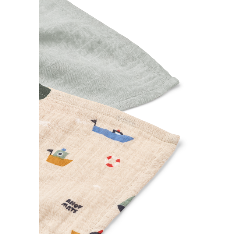 LIEWOOD LIEWOOD hydrofiele doeken baby Lewis set van 2 (Sailing / Dove Blue Mix, zeilbootjes)