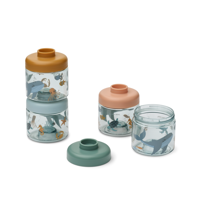 LIEWOOD LIEWOOD snack bakjes Tritan Dominique set van 4 (Sea Creature / Sandy, zeediertjes)