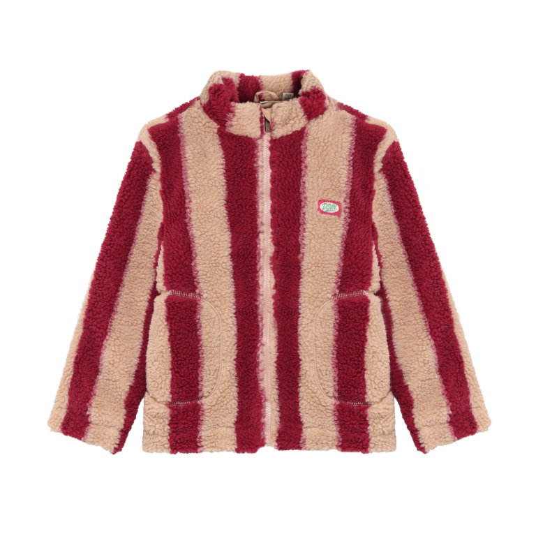 Daily7 Daily7 teddy jas jongen rood gestreept Teddy Jacket Striped Rythmic Red