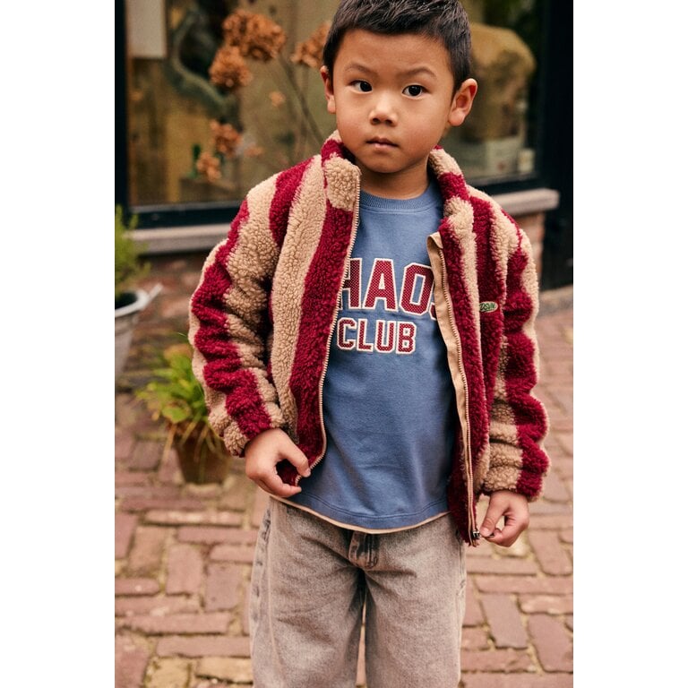Daily7 Daily7 teddy jas jongen rood gestreept Teddy Jacket Striped Rythmic Red