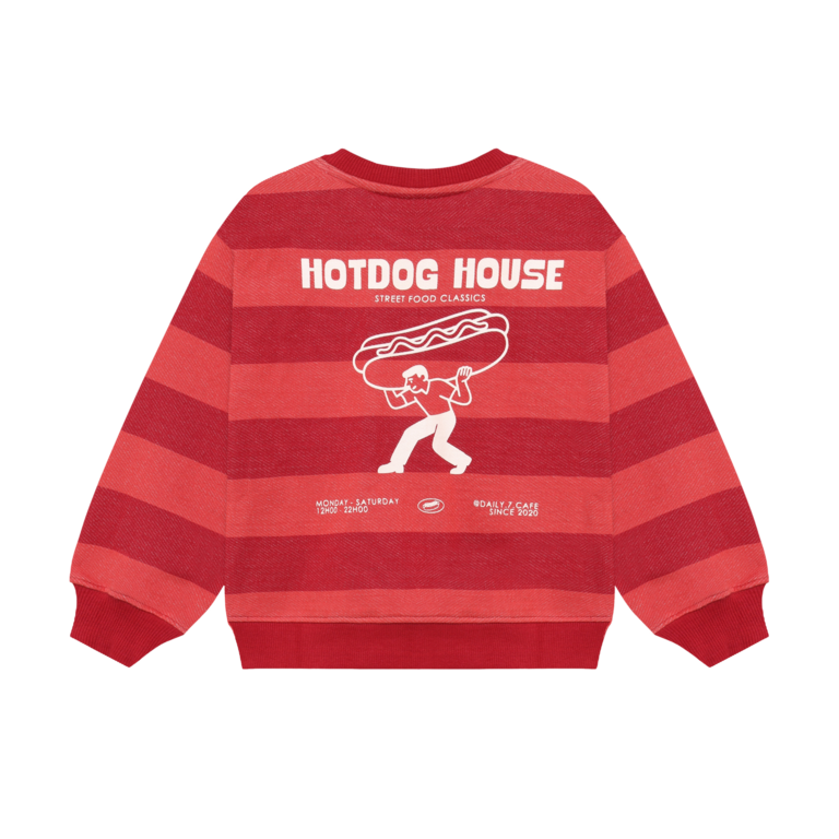Daily7 Daily7 oversized sweater jongen Big Stripe Rythmic Red (rood gestreept)