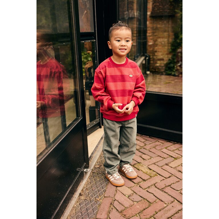 Daily7 Daily7 oversized sweater jongen Big Stripe Rythmic Red (rood gestreept)