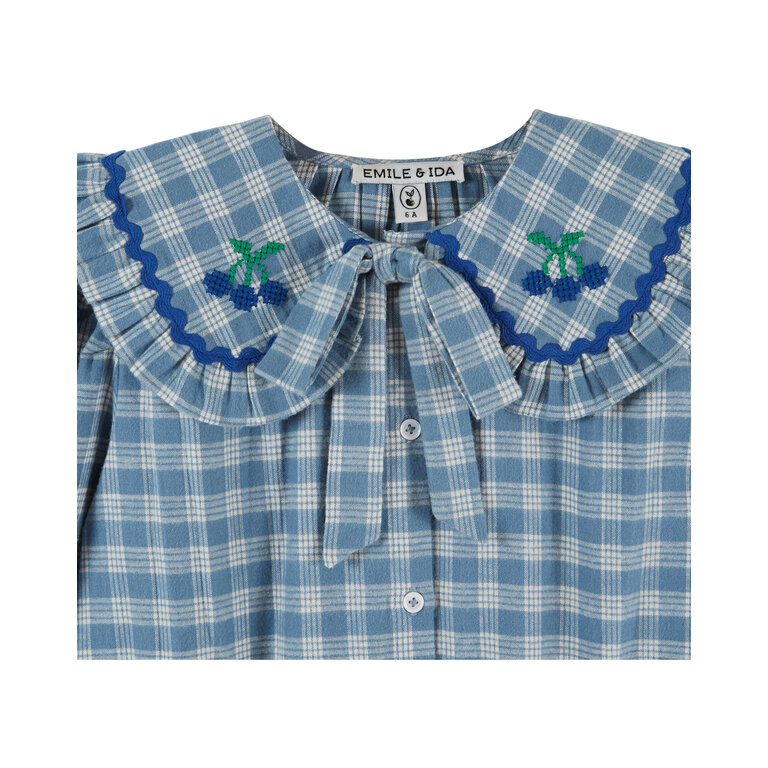Emile et Ida EMILE ET IDA blouse meisje Grand Col Carreau Carreaux Celestine (blauw geruit)